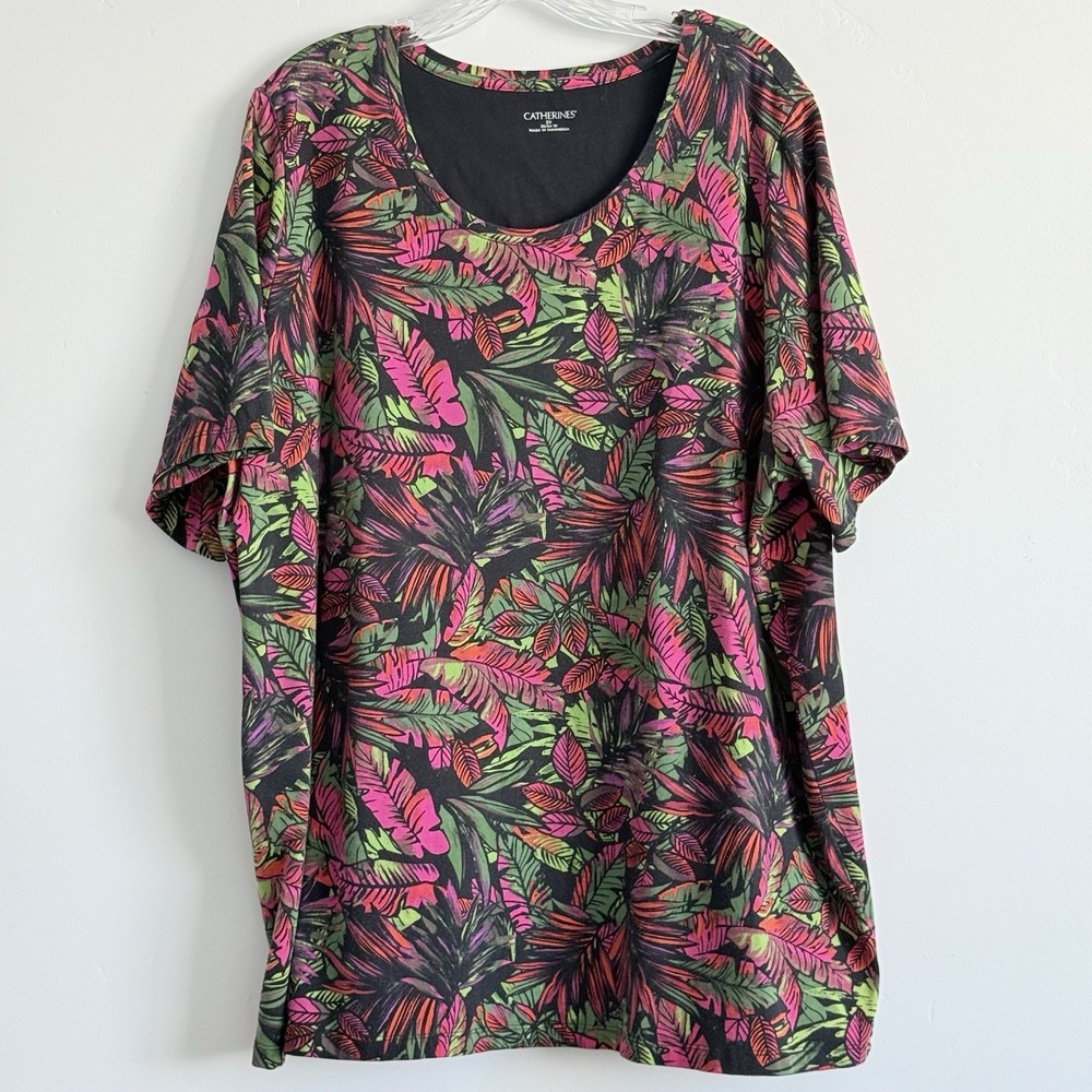 Catherines Floral Tropical Top 2X Stretch Comfy Bold Bright Party Beach